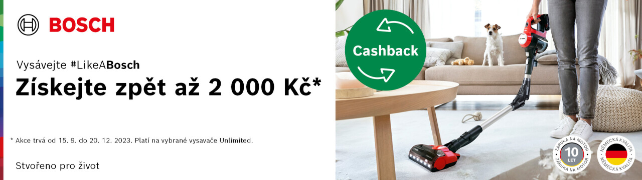 Cashback 2 000 Kč na tyčové vysavače Bosch
