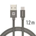 Swissten USB/USB-C kabel 1,2 m, šedá