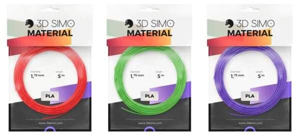 Filament 3Dsimo PLA filament 1,75mm 3× 5m (zelený, červený, fialový)