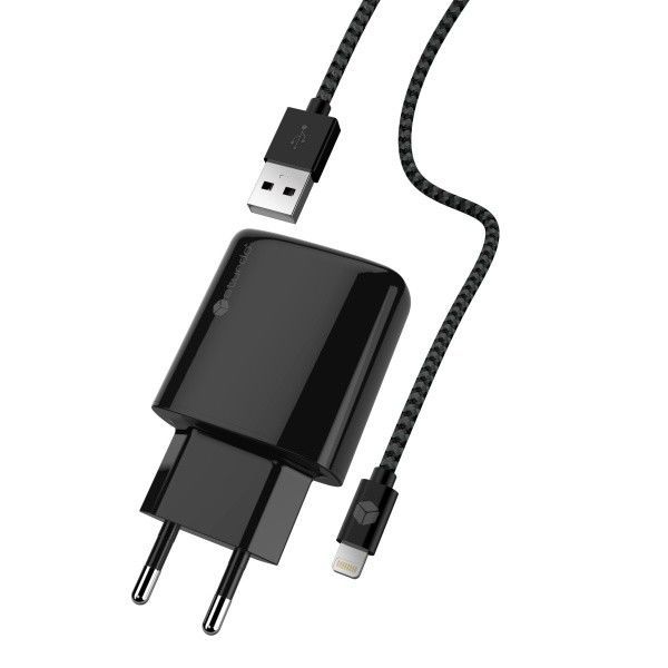Nabíječka Sturdy 2× USB 2A 1,8m MFI Lightning černý kabel