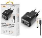 Aligator Turbo Charge 2x USB nabíječka, černá + microUSB kabel 1m