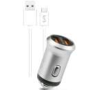 Fonex 2x USB autonabíječka, stříbrná + kabel USB/USB-C