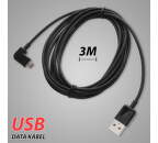 Mobilnet microUSB datový kabel 90° koncovka 3m, černá