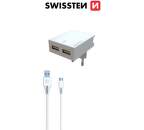 Swissten síťová nabíječka 2x USB + MFI Lightning kabel 1,2 m, bílá
