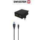 Swissten 2xUSB nabíječka SMART IC 3,1A, černá + kabel USB-C 1,2m