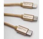 Golf GC-39 3v1 microUSB/Lightning/USB-C kabel 1m, zlatá