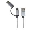 Mobilnet USB-C/microUSB kábel 1m, stříbrná