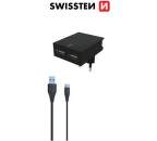 Swissten síťová nabíječka 2x USB + MFI Lightning kabel 1,2 m, černá