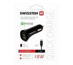 Swissten 2xUSB-A QC 3.0 18 W autonabíječka, černá + microUSB kabel 1,5m