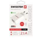 Swissten 2x USB síťový adaptér 2,1A, bílá + kabel USB/Lightning 1,2 m
