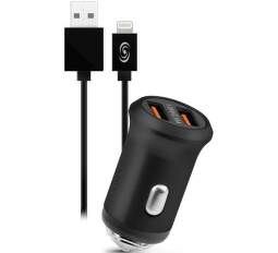 Fonex 2x USB autonabíječka, černá + kabel USB/Lightning