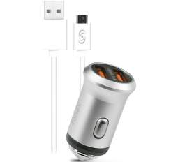 Fonex 2x USB autonabíječka, stříbrná + kabel USB/Micro USB