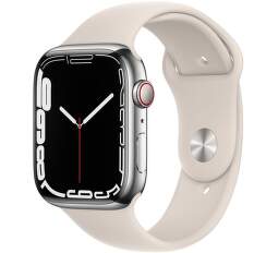 Apple Watch Series 7 GPS + Cellular 45 mm strieborná nerezová oceľ s hviezdne bielym športovým remienkom