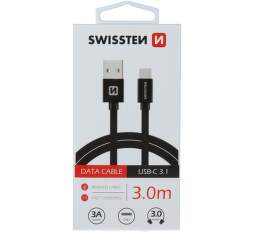 Swissten USB/USB-C kabel 3 m černý