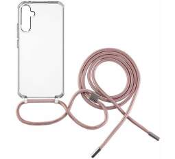 Fixed Pure Neck puzdro s ružovou šnúrkou na krk pre Samsung Galaxy A34 5G transparentné (2)