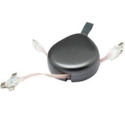 Mobilnet 6v1 zatahovací kabel 2x USB-C/Lightning/Micro USB/USB šedý