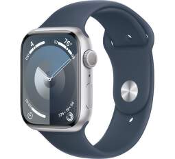 Apple Watch Series 9 GPS 45 mm stříbrný hliník s modrým řemínkem S/M