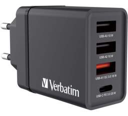 Verbatim nabíječka 3x USB-A/1x USB-C + QC 3.0 + PD 30 W černá
