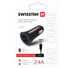 Swissten CL adaptér 2,4A 2 x USB - USB-C 1,5m černý