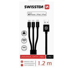 Swissten 3v1 kabel Micro USB/Lightning/USB-C 1,2m, černá