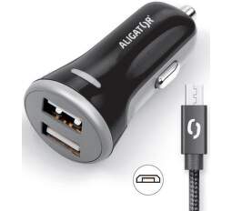 Aligator 2x USB 3,4A Smart IC autonabíječka + micro USB kabel, černá
