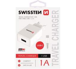 Swissten 1x USB adaptér 1A + kabel USB/USB-C 1,2 m, bílá