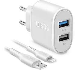 SBS 2x USB nabíječka Ultra Fast Charge bílá + kabel USB/Lightning MFI 1 m