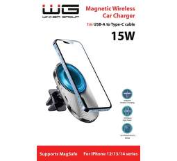 Winner MagSafe držák s bezdrátovým nabíjením 15W černý + kabel USB-A/USB-C 1m