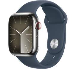 Apple Watch Series 9 GPS + Cellular 41 mm stříbrná nerezová ocel s modrým řemínkem S/M