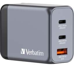 Verbatim GNC-65 GaN nabíječka USB/2× USB-C PD QC 3.0 65 W šedá