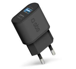 SBS USB+USB-C Quick Charge 3.0 černá, cestovní nabíječka