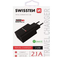 Swissten síťový adaptér Smart IC 2x USB 2,1A, černá