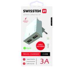 Swissten 2xUSB nabíječka SMART IC 3,1A, bílá + kabel Lightning 1,2m
