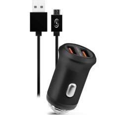 Fonex 2x USB autonabíječka, černá + kabel USB/Micro USB