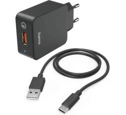 Hama síťová nabíječka USB-A 19,5 W QC 3.0 černá + USB-C kabel 1,5 m
