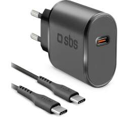 SBS síťová nabíječka USB-C 15 W AFC + USB-C kabel 1 m černá