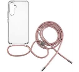 Fixed Pure Neck pouzdro s růžovou šňůrkou na krk pro Samsung Galaxy A54 5G transparentní (2)