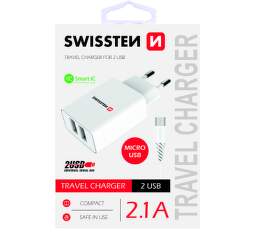 Swissten síťová nabíječka 2x USB + micro USB kabel 1,2 m, bílá