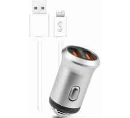 Fonex 2x USB autonabíječka, stříbrná + kabel USB/Lightning