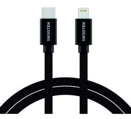Swissten textilný dátový kábel USB-C/Lightning 2 m černý