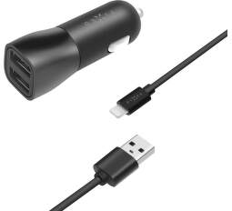 Fixed autonabíječka 2× USB 15W černá + kabel USB/Lightning 1 m