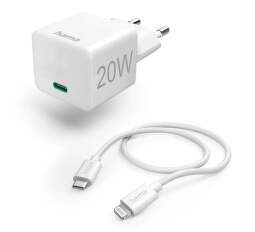 Hama USB-C PD nabíjačka 20 W biela + kábel USB-CLightning 1 m