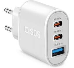 SBS síťová nabíječka 2× USB-C/USB-A 45 W PD bílá