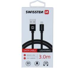 Swissten USB/Lightning kabel 3 m černý