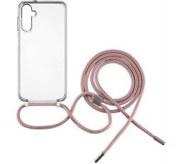 Fixed Pure Neck pouzdro s růžovou šňůrkou na krk pro Samsung Galaxy A14 5G transparentní (1)