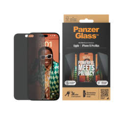 PanzerGlass Ultra-Wide Fit Privacy tvrdené sklo s aplikátorom pre iPhone 15 Pro Max čierne (1)