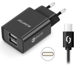 Aligator Smart IC nabíjačka 2x USB 2.4 A čierna + 1m USBUSB-C kábel (1)