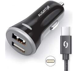Aligator 2x USB 3,4A Smart IC autonabíječka + USB-C kabel, černá