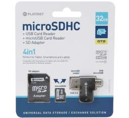 Platinet 4-in-1 microSDHC 32GB + card reader + otg + adapter