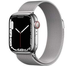Apple Watch Series 7 GPS + Cellular 41 mm strieborná nerezová oceľ so strieborným milánskym ťahom